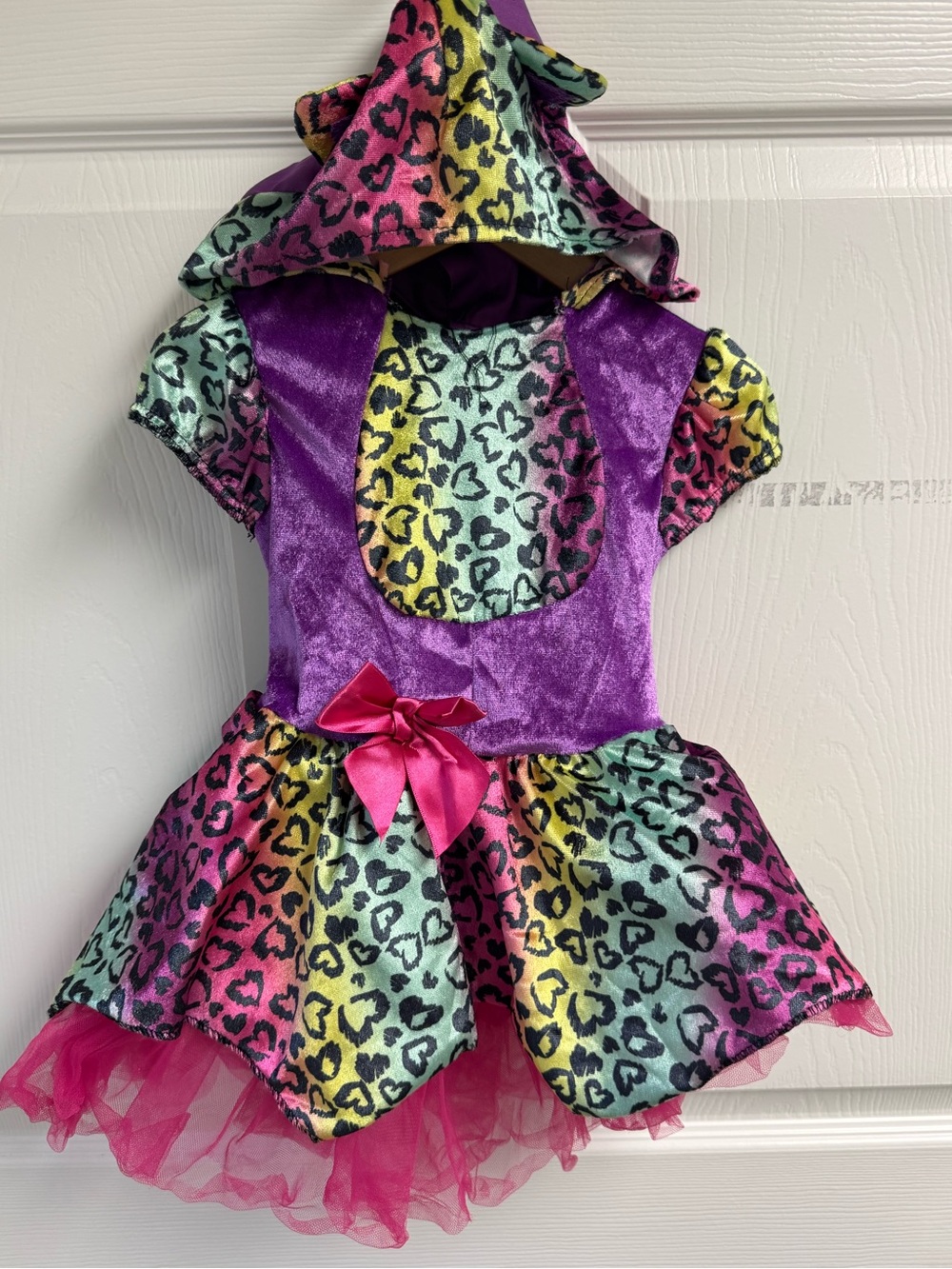 Girls' Rainbow Leopard Tulle Dress Costume with Hot Pink Tutu 2T Halloween